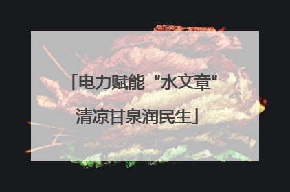 电力赋能“水文章” 清凉甘泉润民生