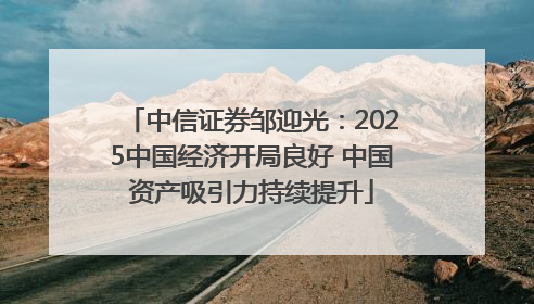 中信证券邹迎光：2025中国经济开局良好 中国资产吸引力持续提升